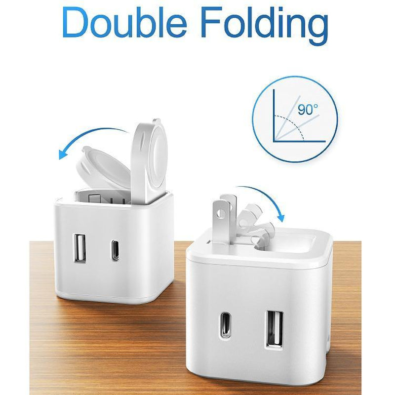 36W for Apple Charging Block with Built-In Watch Charger, Foldable PD Fast Charger Block for Iphone, Dual Ports Wall Charger, Compatible with Apple Watch Iphone Airpods