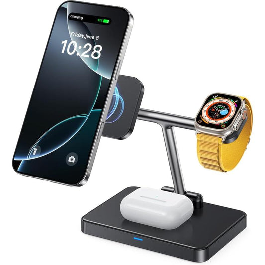 3 in 1 Foldable Station for Mag-Safe for 16/15/14/13/12,For Iwatch Series & Airpods - Fast Stand with N52 & Safety Protections